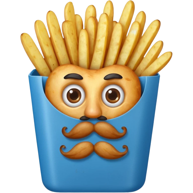 fried potatoes with eyes and mustache, in a blue carton  emoji