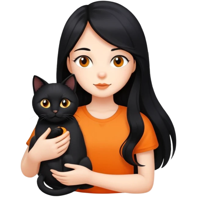 A black long haired girl holding a black cat and an orange long haired cat emoji