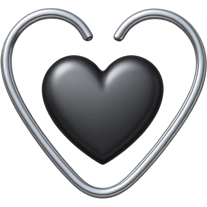 one silver paper clip with a black heart in the middle emoji
