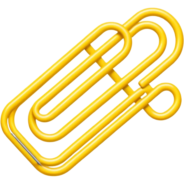 ​"A flat, 2D paperclip icon, colored solid yellow, positioned diagonally, as commonly seen in mobile messaging applications." emoji