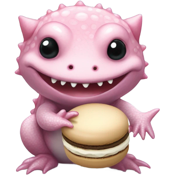 an axolotl holding a macaroon emoji