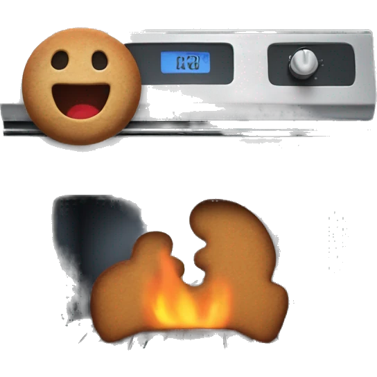 Oven with scared gingerbread man trying to get out emoji