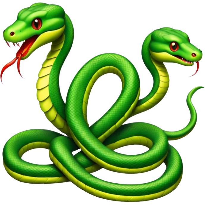 Two green snakes tangled at their tails, facing each other and hissing at each  emoji