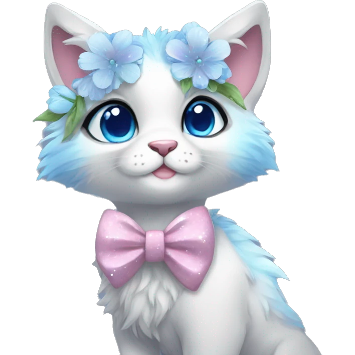 Anthro Cute Cool Kawaii gorgeous sparkly ethereal fantasy animal creature with blue eyes furry sona with flowers and bow tie beautiful aesthetic emoji