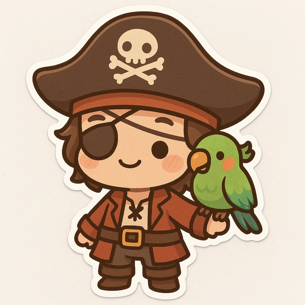 pirate with eye patch and parrot emoji