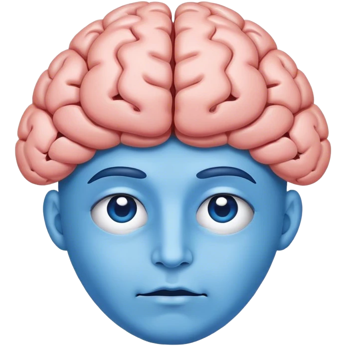 An adult person face emoji with a brain for hair, all blue emoji