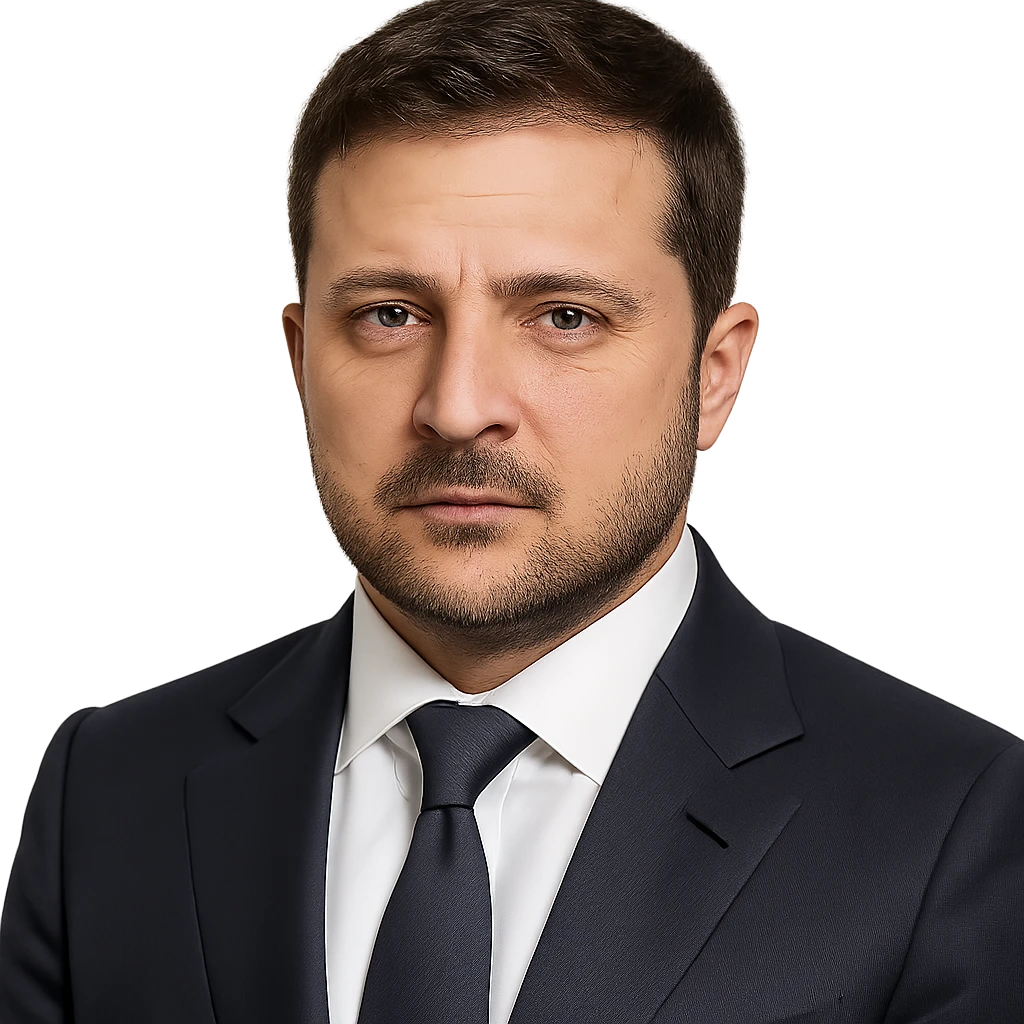 realistic portrait of Vladimir Zelensky in a business suit, no background emoji