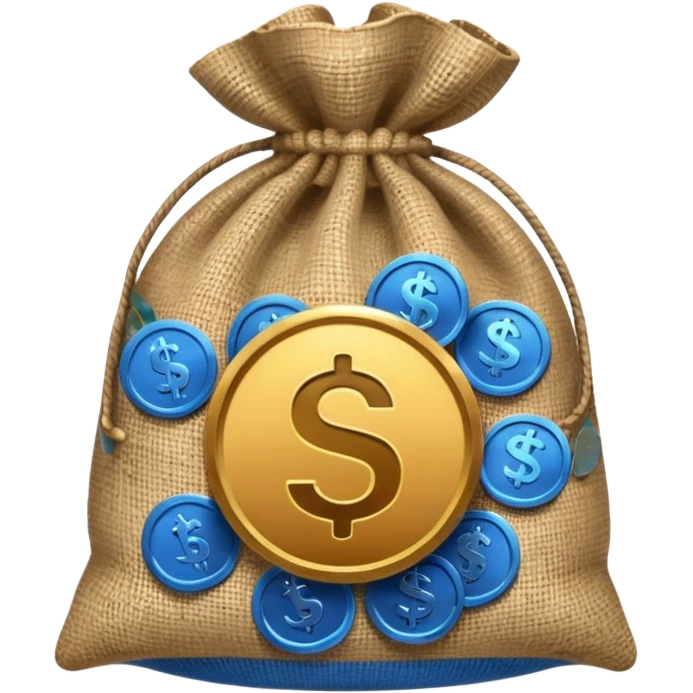 money bag on top of blue coins emoji