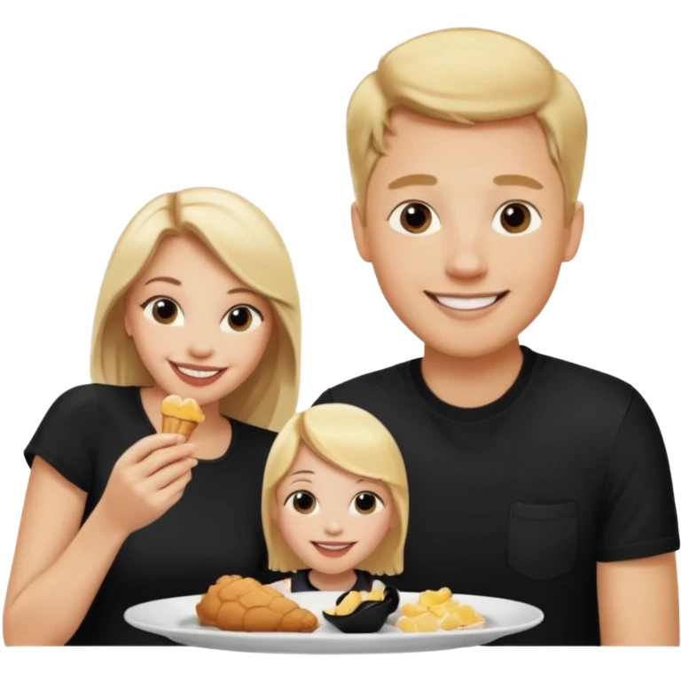 Couple with blonde hair wearing black eating chick filet  emoji