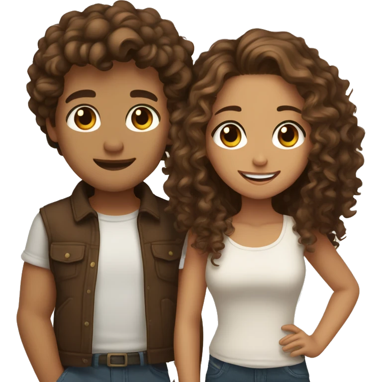 Very cute couple brown haired and browned eyes the biy has curly hair and girl straight light brown emoji