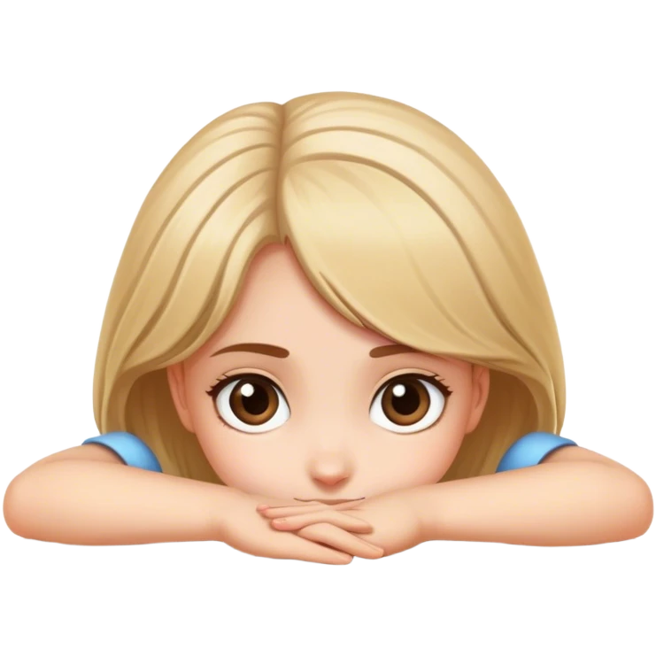  A girl peering from behind a table face view  emoji