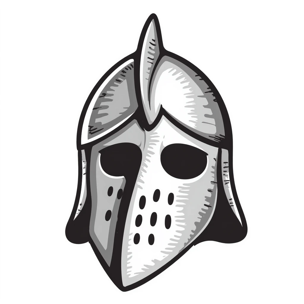 Hand-drawn antique medieval helmet with visor and light rust effects emoji