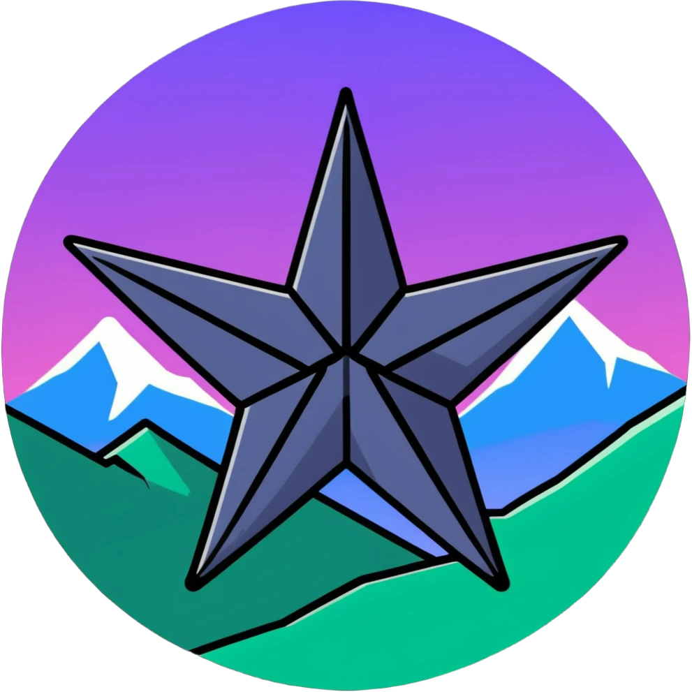 eight-pointed star with wide wings and mountain silhouette in center emoji