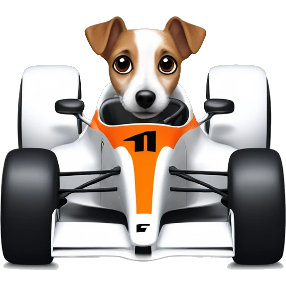 Jack Russell sitting in a formula 1 McLaren car emoji