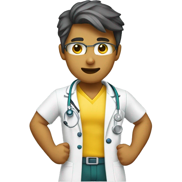 young male doctor flexing one of his biceps, yellow skin, using 2 colors: #ff9800 and #32b5a5 emoji