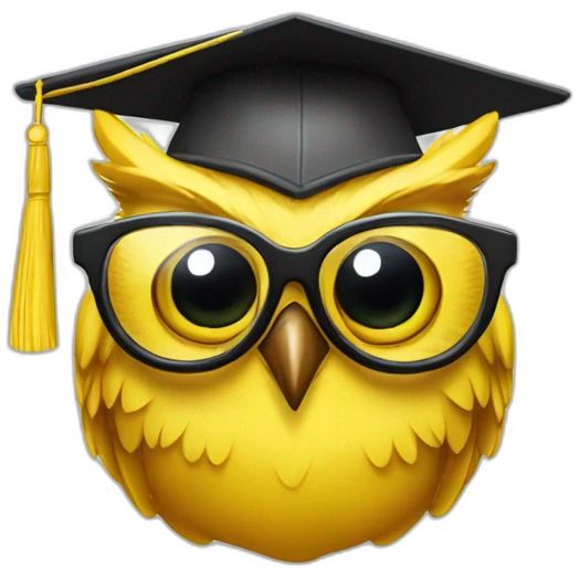yellow-owl-with-glasses-and-with-mortarboard-on-its-head emoji