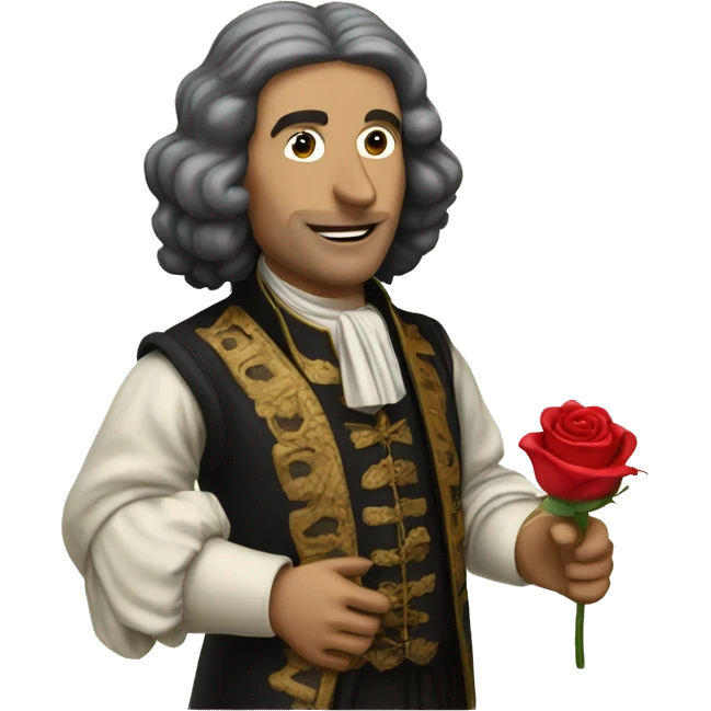 Molière holding a rose in his hand emoji