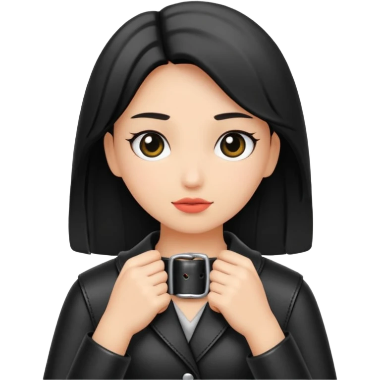 black leather belt in girls hand do not show face emoji