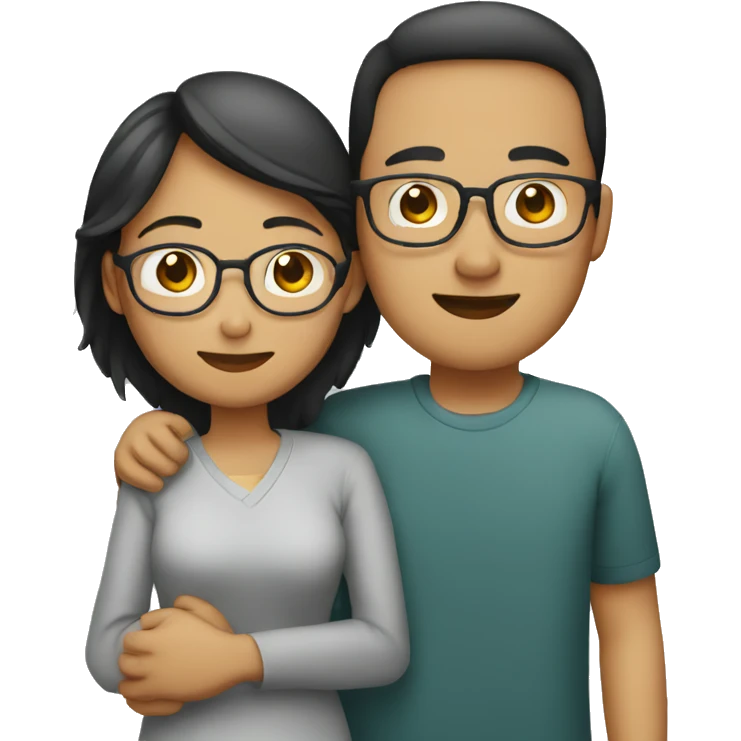 Indonesian couple hug, male without glasses and female with glasses  emoji