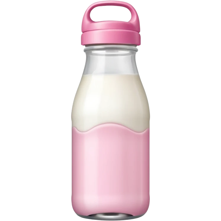 Clear baby milkbottle with a pink top and white milk inside of the bottle emoji