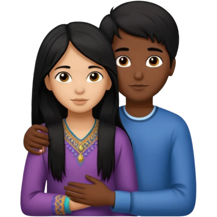 An Afghan girl and Indian boy who are in long distance relationship hug each other from distance. emoji