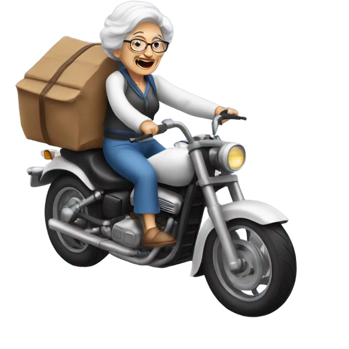 Grandma riding a motorcycle doing a wheelie emoji