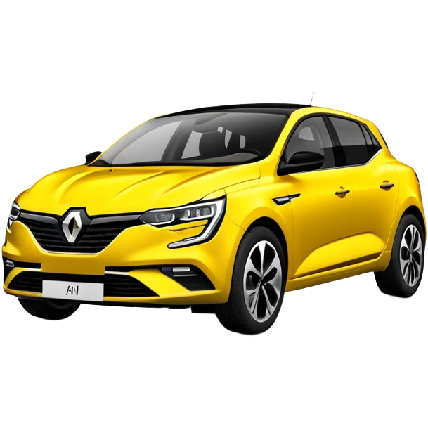 Renault Megane E-Tech electric car, 3/4 angle view, yellow color with black accents emoji