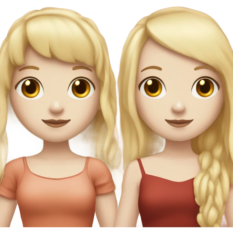 Pale skin Red head and pale skin blonde girls with bangs best friends holding hands emoji
