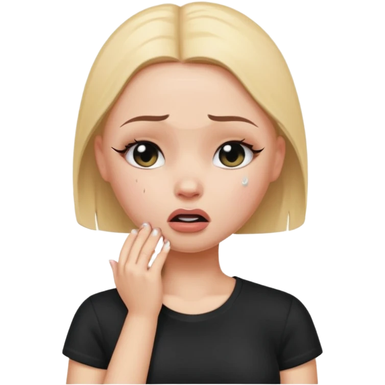 a pretty bratz fair bald girl crying wearing a tight black tee emoji