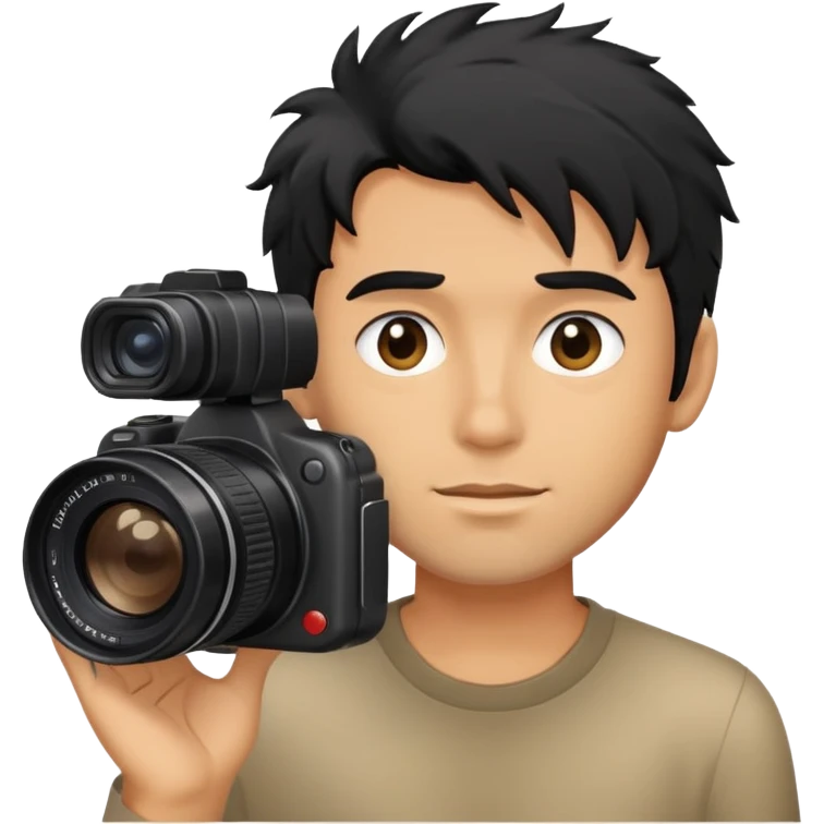 a man with black messy hair with one camera emoji