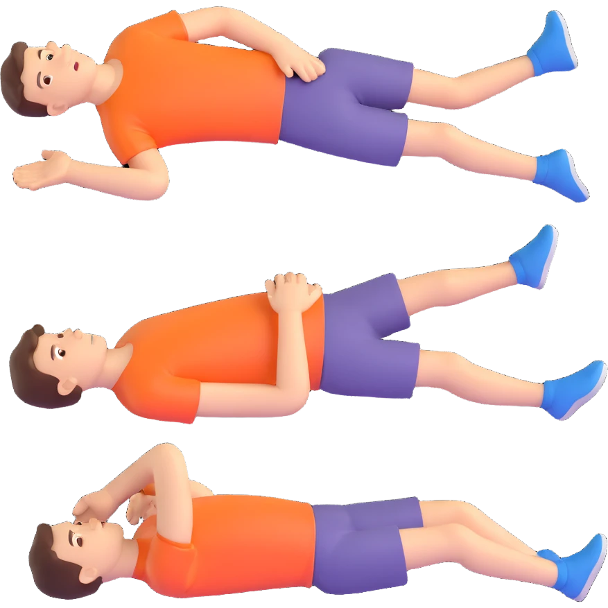 Transform the image into a single 3D emoji with 80% realistic style, featuring the three male lay-down action poses together, on a transparent background. emoji