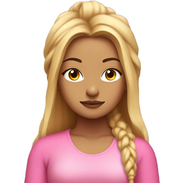 girl meditating with pink outfit and long dirty blonde hair and long eyelashes  emoji
