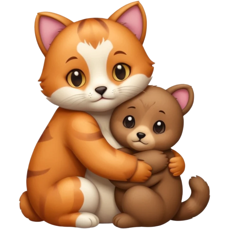 cat hugs a little bear emoji