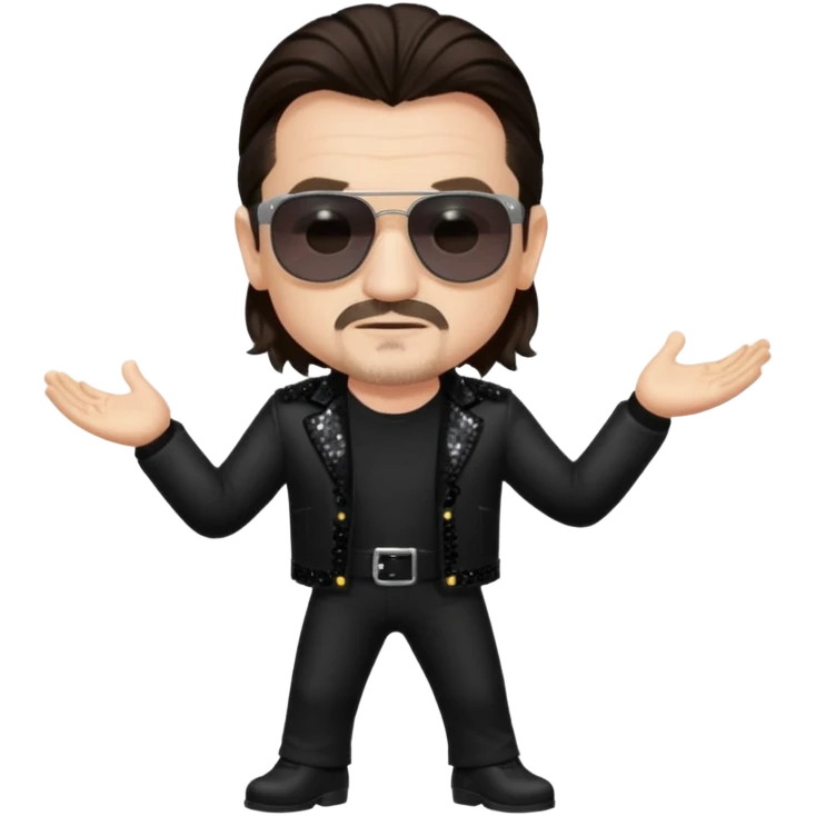 Bono with long dark brown hair, black sequin tour outfit emoji