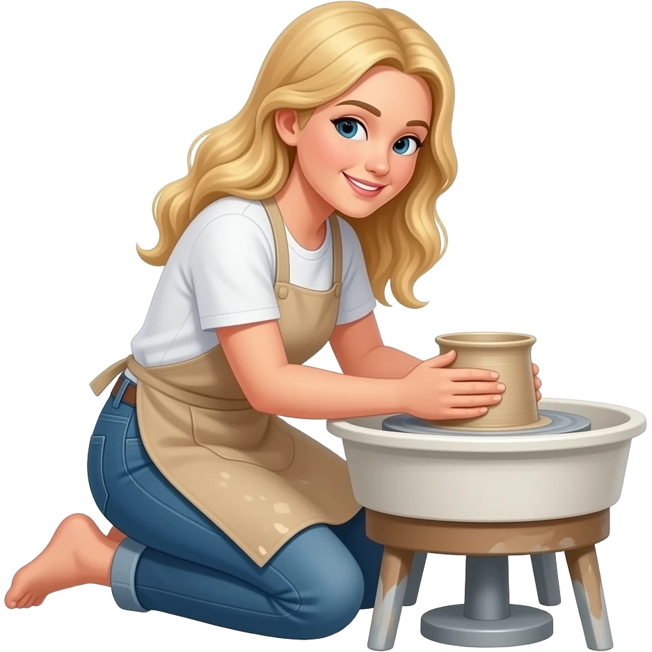 Blond long hair female doing pottery, simple emoji
