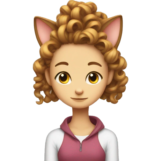 cat sitting on curly head girls shoulders  emoji
