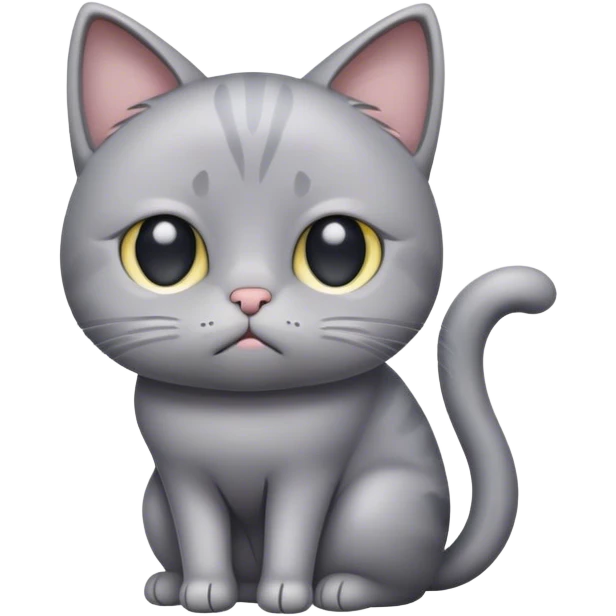 Cute sad grey cat full body emoji