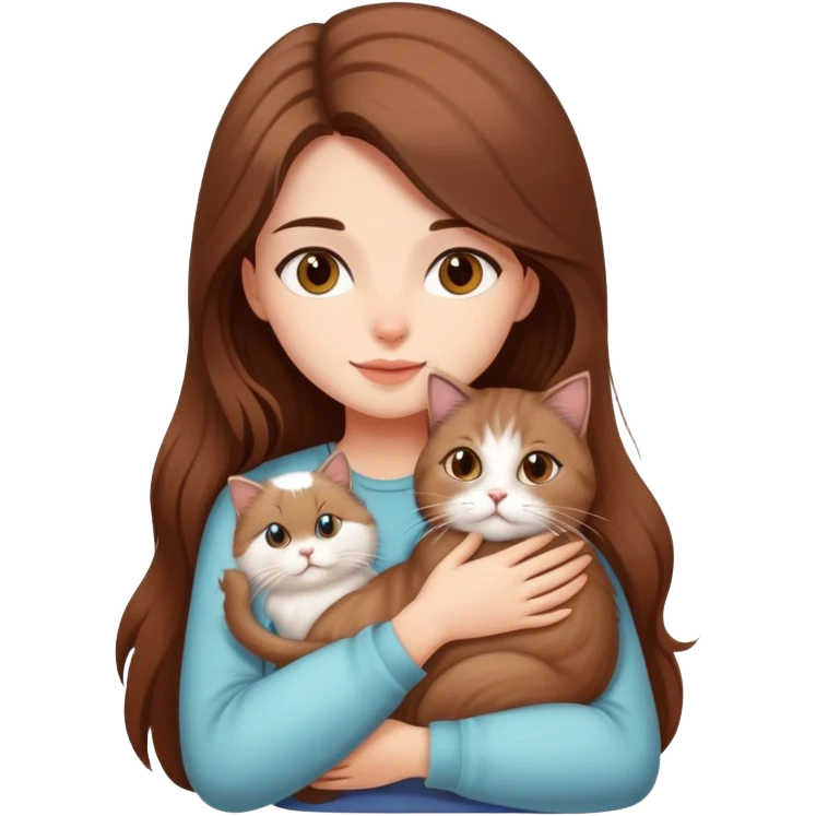 pretty girl with long color brown hair, hugging her persian cat emoji