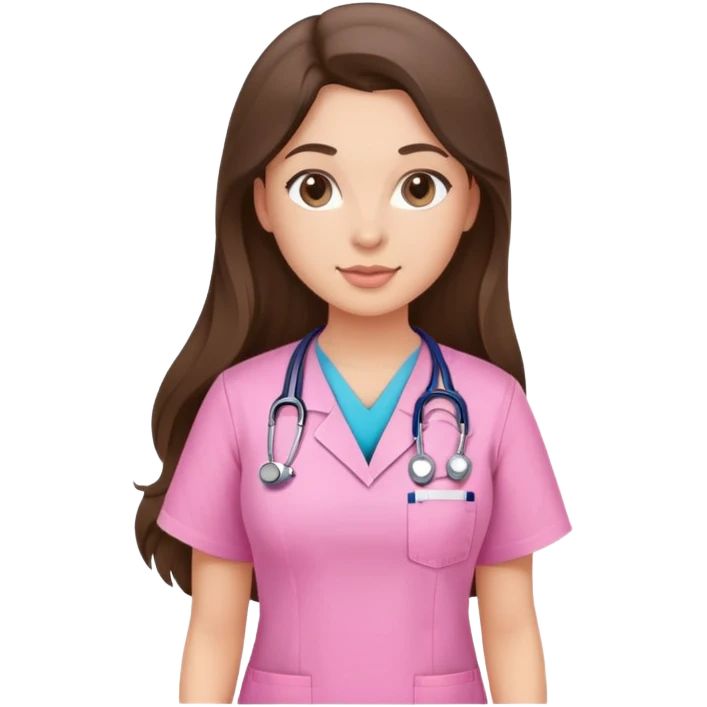 pretty and curvy brunette nurse with long hair in pink scrubs emoji