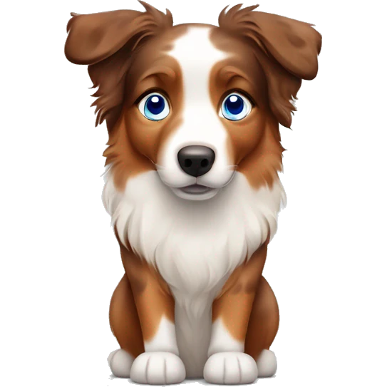Red spotted Australian shepherd with blue eyes and one floppy ear emoji