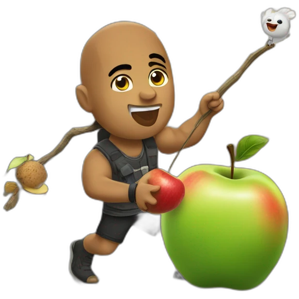 THE ROCK eat a Apple and fly on a stick emoji