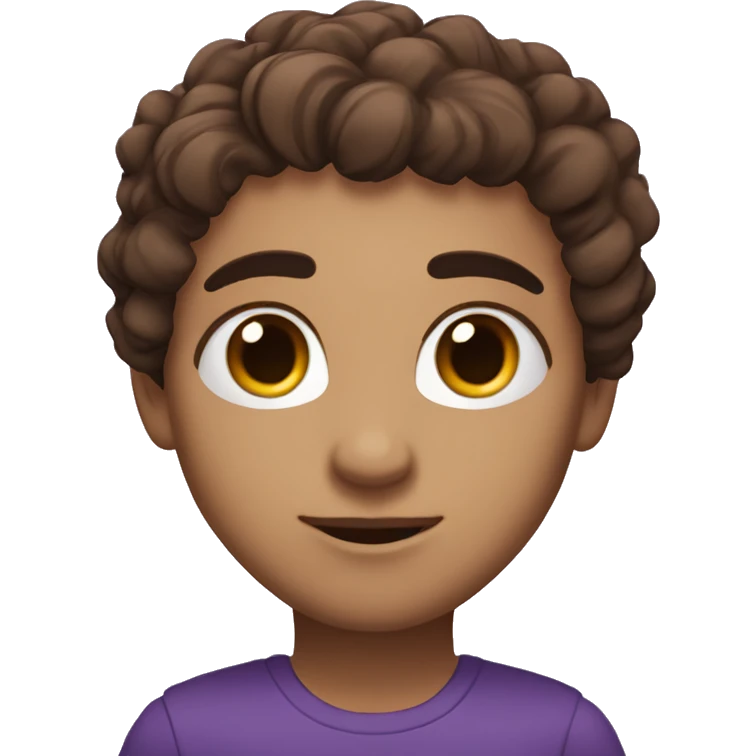 purple eyes, wavy brown hair, thick eyebrows, long eyelashes emoji