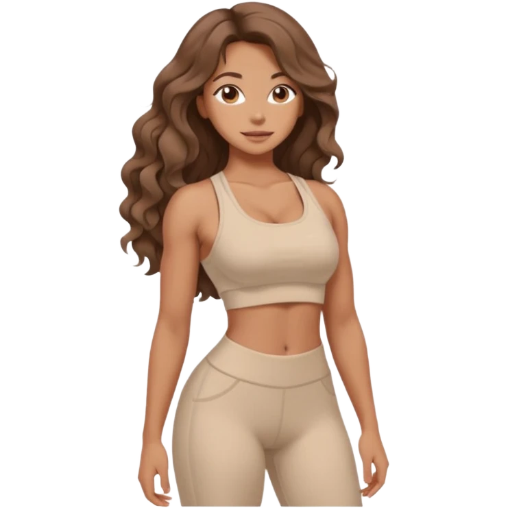 Create dream body girl with big glute and small waist and brown wavy long hair with pastel beige gym clothes  emoji