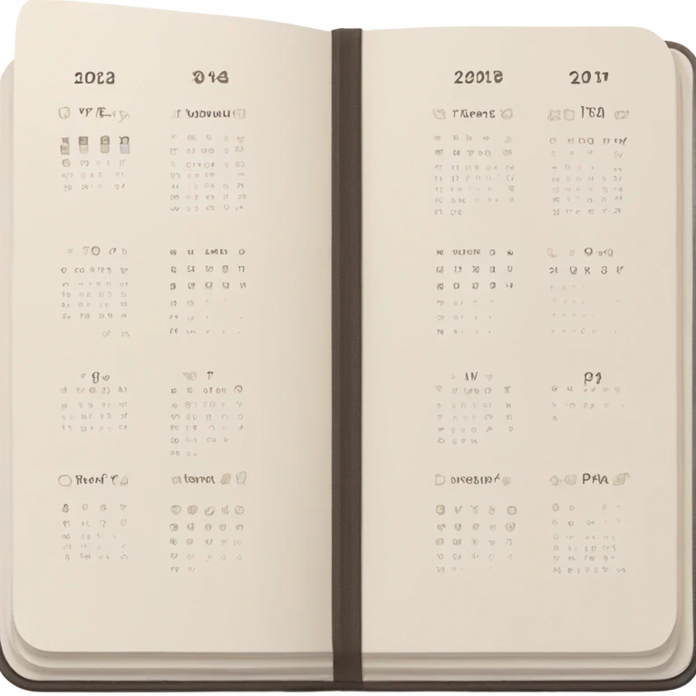 A neutral-toned planner open to a minimalist calendar layout, accented with tiny checkmarks. emoji