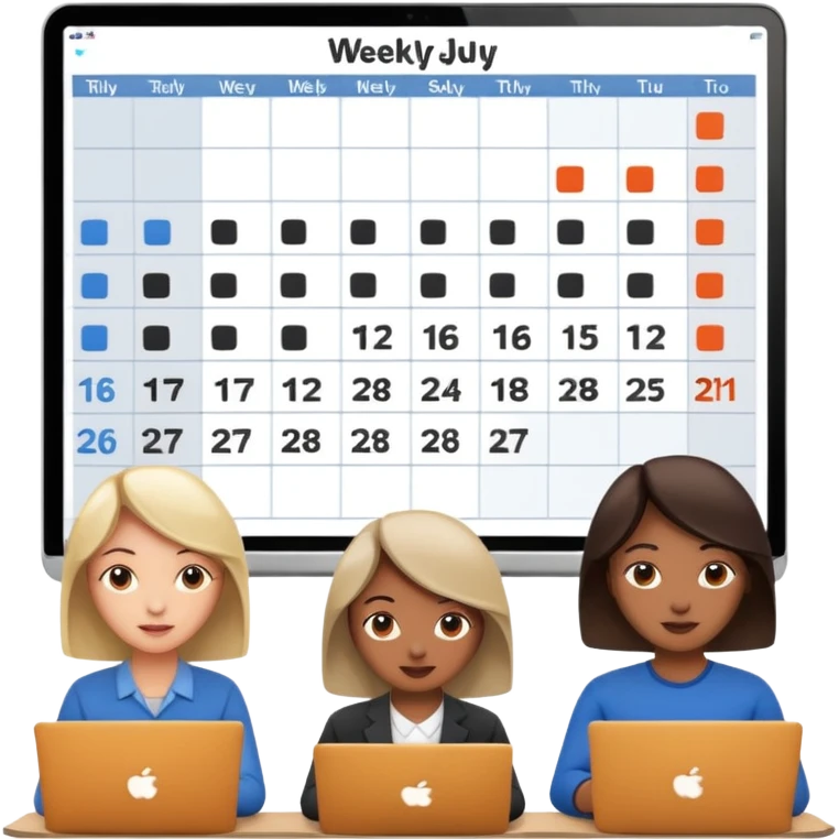 weekly calendar next to group of person working with unadjusting it with laptop emoji