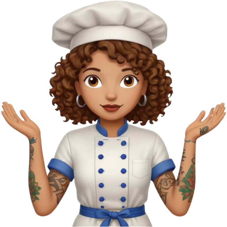 Cook who has curly brown hair, with tattoos on her arms emoji