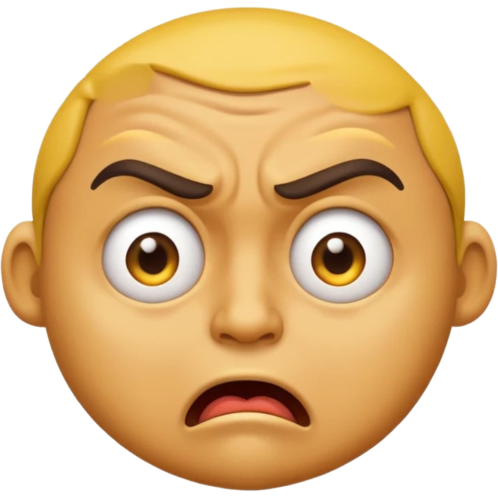 A Classic emoji, yellow character. Extreme disgust/ confusion. One eyebrow raised, one eyebrow lowered in anger. With a deep sneer on the mouth. emoji