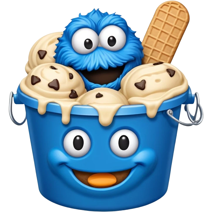Bucket of cookie monster flavored ice cream emoji