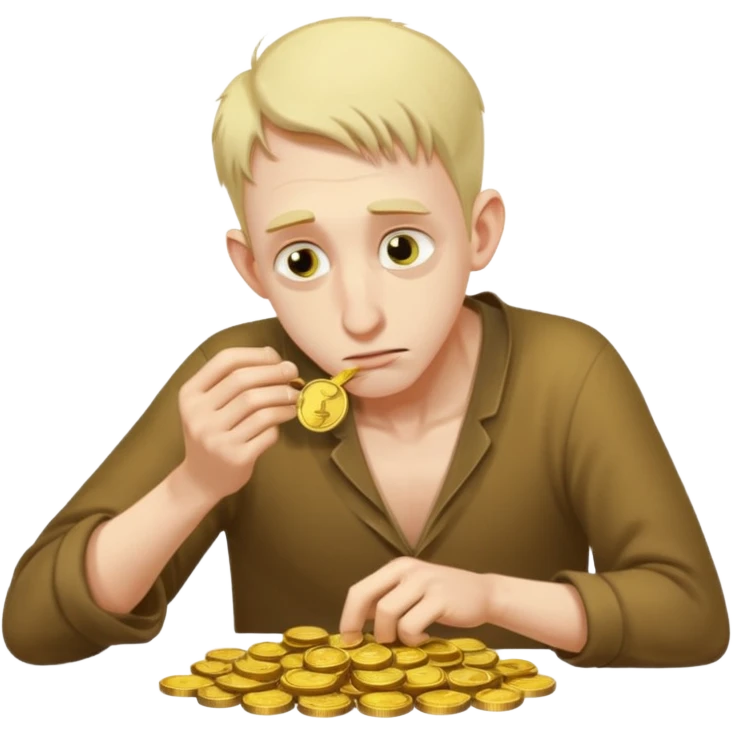 A hunched man with a greedy expression and a long nose counting his coins emoji