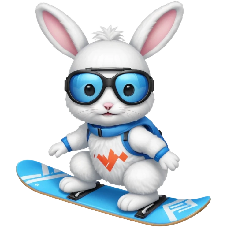 A bunny on a snowboard in blue wearing ski goggles emoji